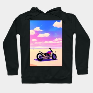 COOL RETRO MOTORCYCLE ON THE BEACH PINK TINGED Hoodie